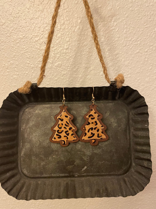 Christmas Tree Animal Print Earrings